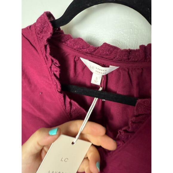 LC Lauren Conrad Blouse Women's Small Deep Pink Ruffle Girly Feminine NEW - Picture 7 of 9